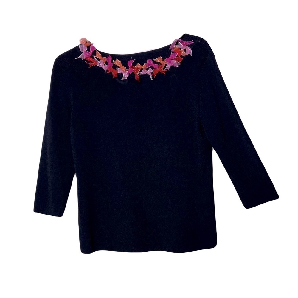 KIKIT Maurice Sasson | Vintage 90s Black Bow Trim Sweater, Large